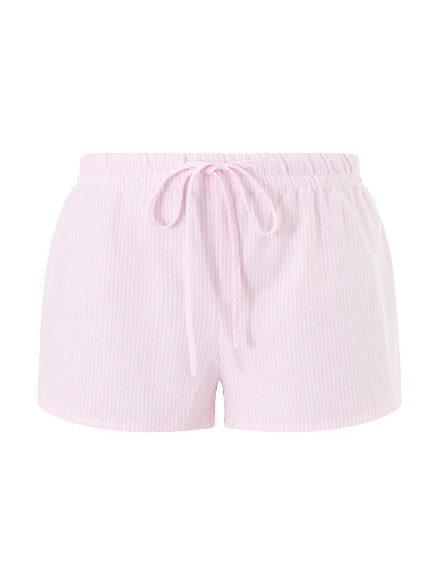 Casual Striped Shorts Women y2k Clothing Drawstring Elastic Waist Loose Fit Wide Leg Bottoms 2000s Aesthetic Streetwear