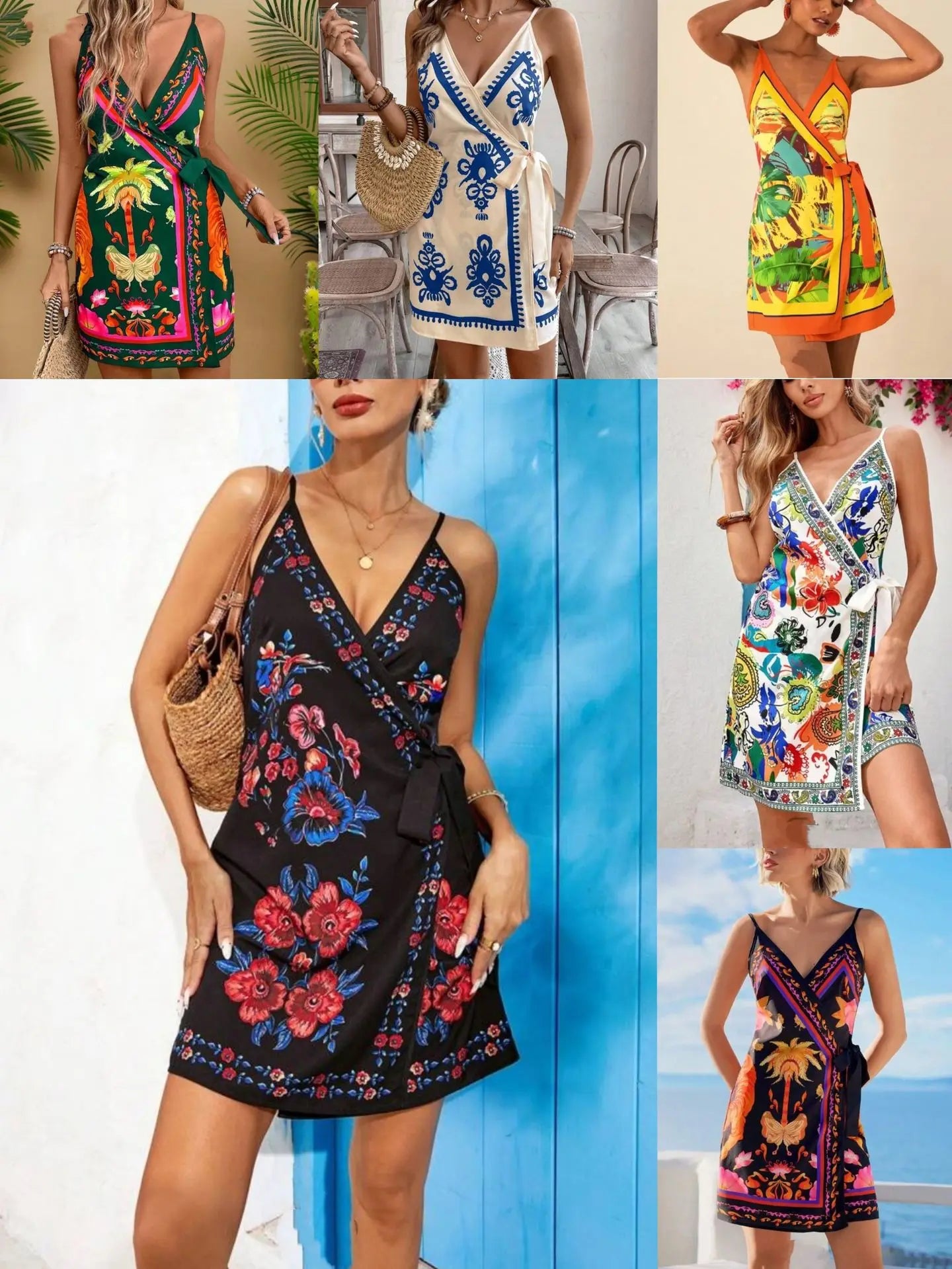 Summer Women's Floral Spaghetti Strap Beach Short Dress,Womens Dresses,Woman Clothing,Woman Clothes,Sundress,New In Dress 2025