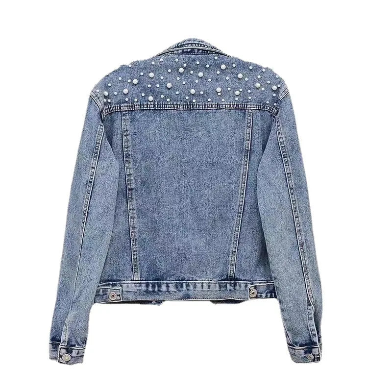 Women Denim Jackets Turn Down Collar Single Breasted Full Sleeve Loose Casual Regular Short Jacket