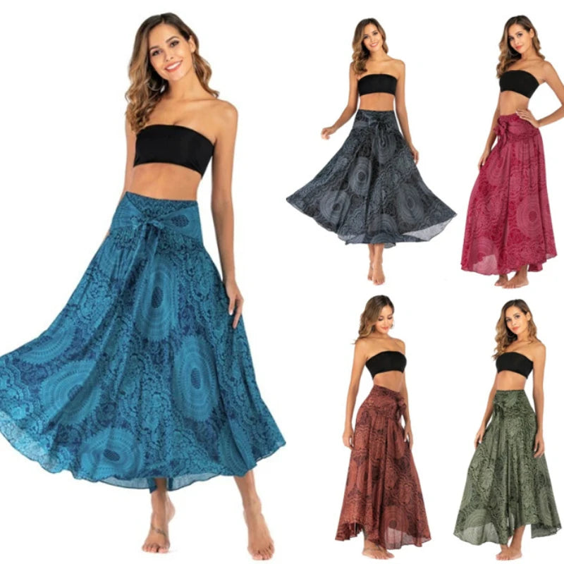 Casual Folk-Custom Printed Skirts Women Fashion Bohemian Long Skirt Streetwear Beachwear Woman Clothing Faldas Mujer Jupe Femme