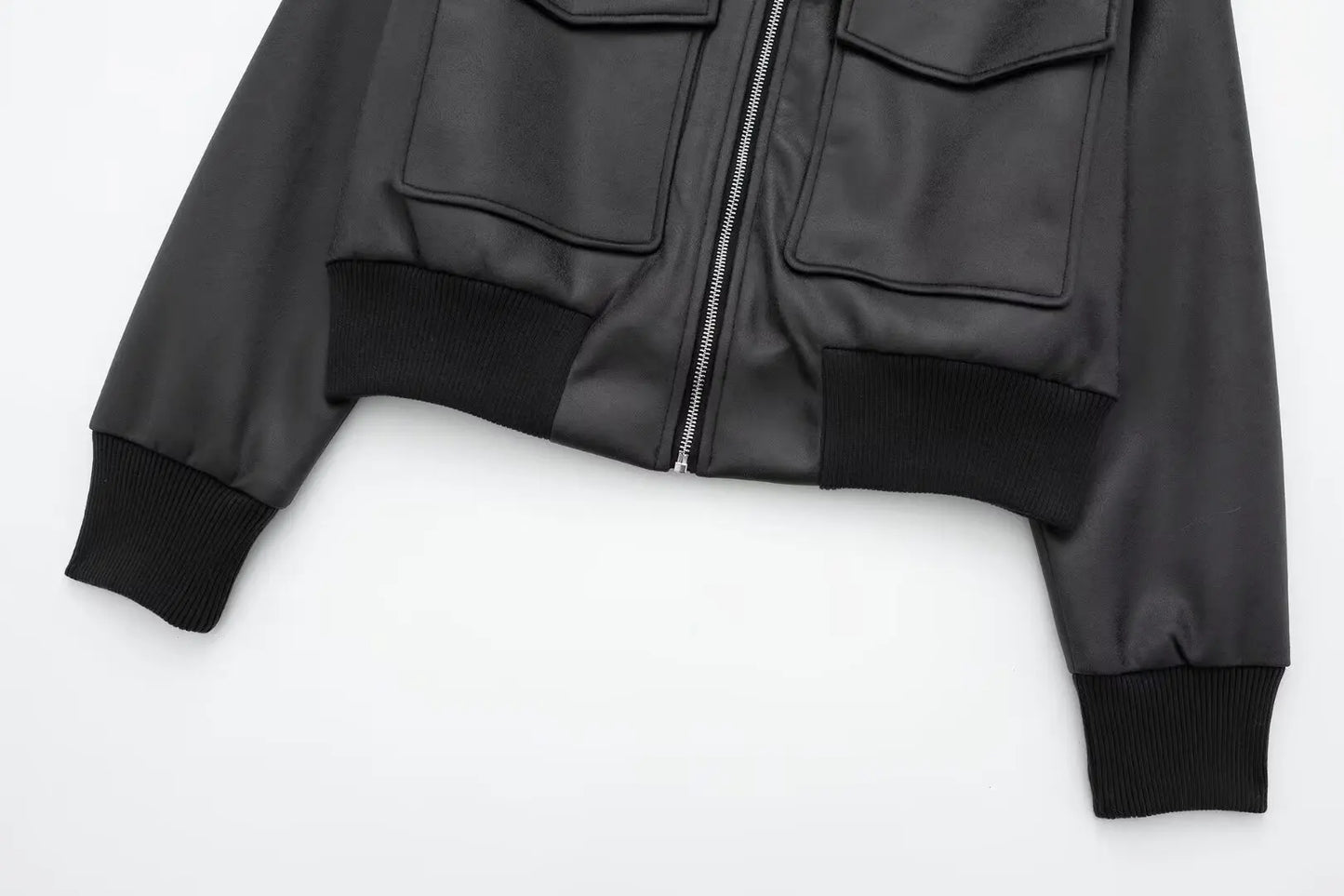 TRAFZA Winter Short Coats Woman Trendy Black Turn-Down Collar Long Sleeves Pockets Zipper Female High Street Thick Jackets