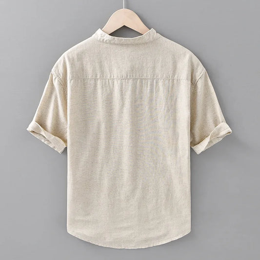 2025 Spring Summer New Breathable Cotton Linen Short Sleeve Shirts for Men Clothing Soft Thin Shirts DC208