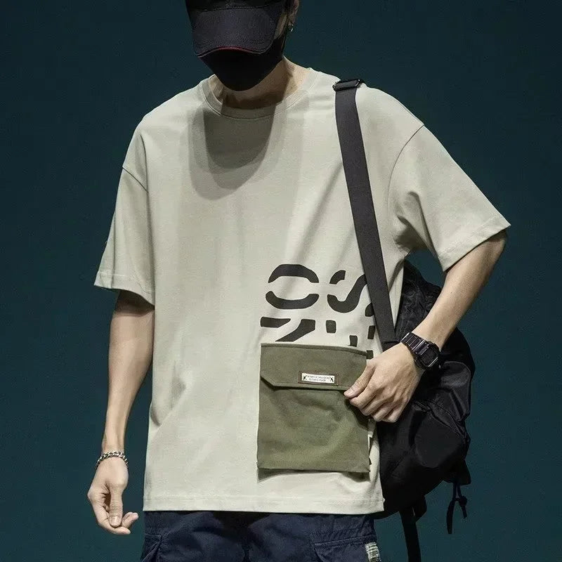 2025 New Letter Printed Short Sleeve Pocket T-shirt For Men Casual Cotton O-Neck Tshirt Y2K Streetwear Oversized Tee Shirts