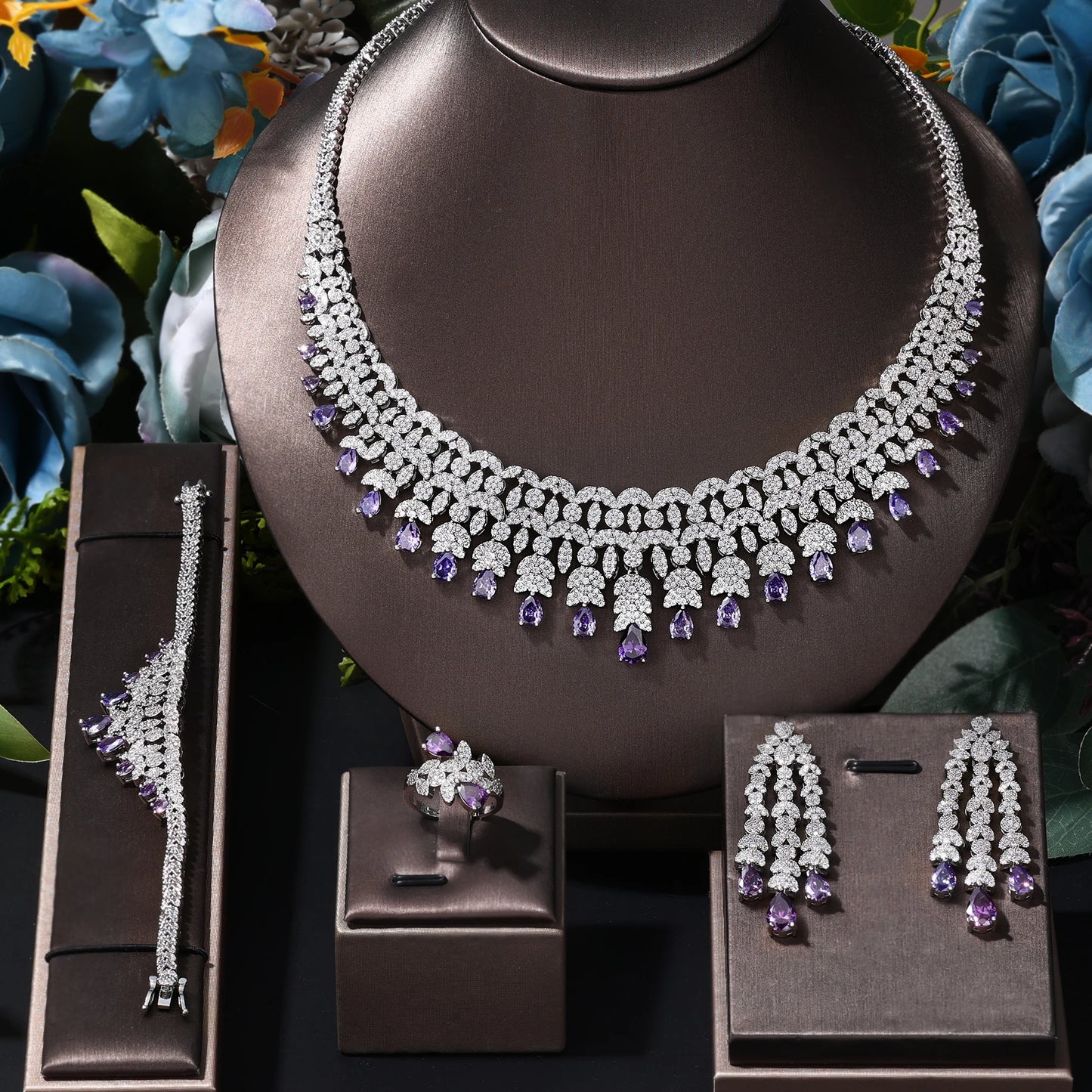 New 4-piece Crystal Zirconia Bridal Wedding Party Jewelry Set