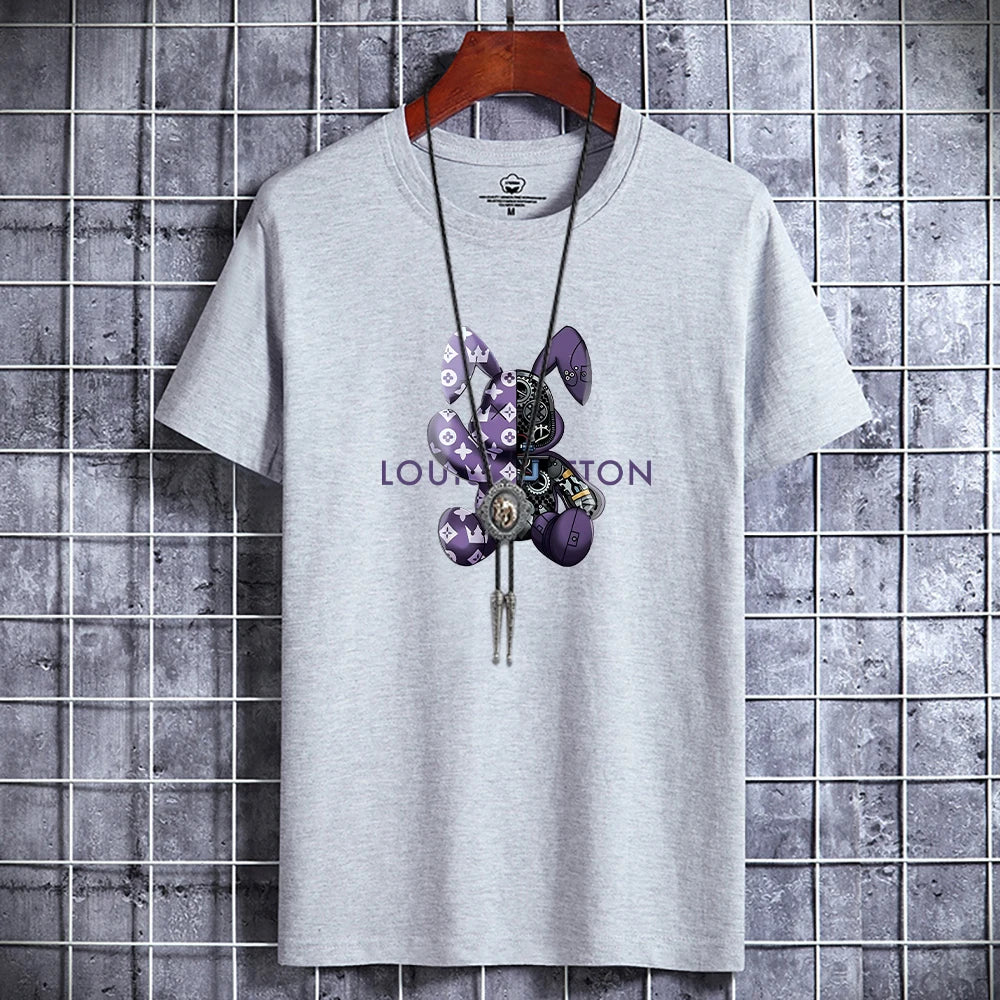 Summer Men's Luxury Casual T-Shirt Retro Y2k Designer Short Sleeve Tees Male Vintage Cotton Trendy High Quality Bear Print Tops