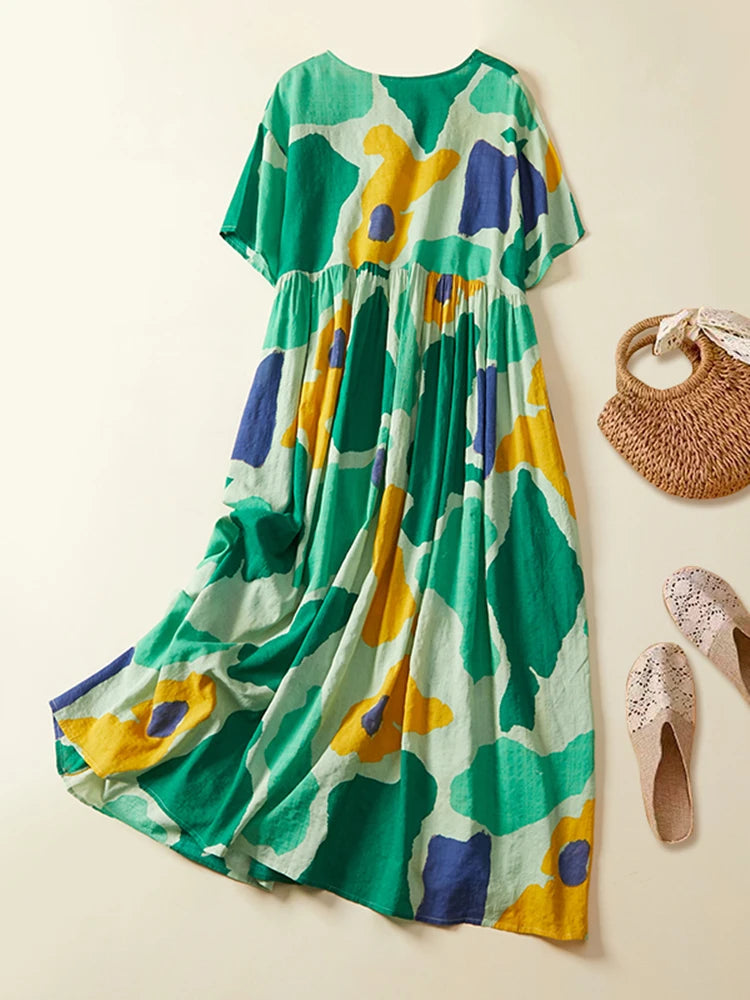 Plus Size Boho Beach Floral Cotton Summer Dress for Women