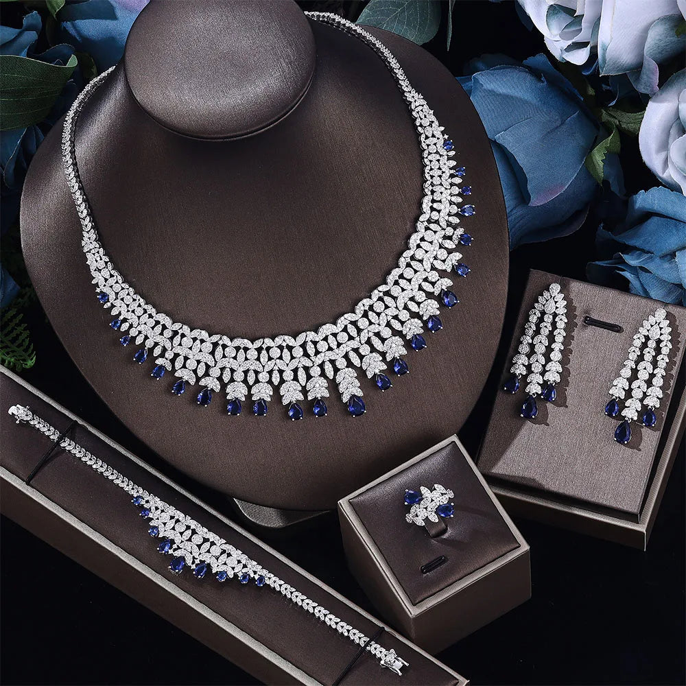 New 4-piece Crystal Zirconia Bridal Wedding Party Jewelry Set