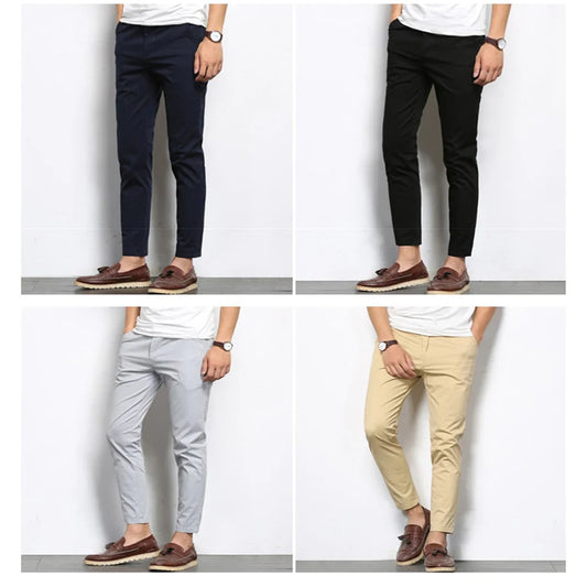 BROWON Summer Men Fashions Solid Color Casual Pants Men Straight Slight Elastic Ankle-Length High Quality Formal Trousers Men