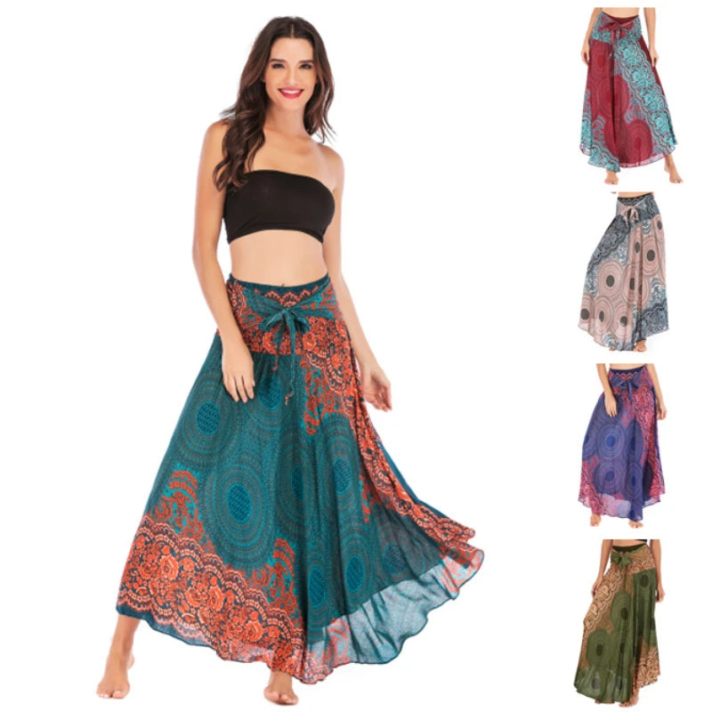 Casual Folk-Custom Printed Skirts Women Fashion Bohemian Long Skirt Streetwear Beachwear Woman Clothing Faldas Mujer Jupe Femme