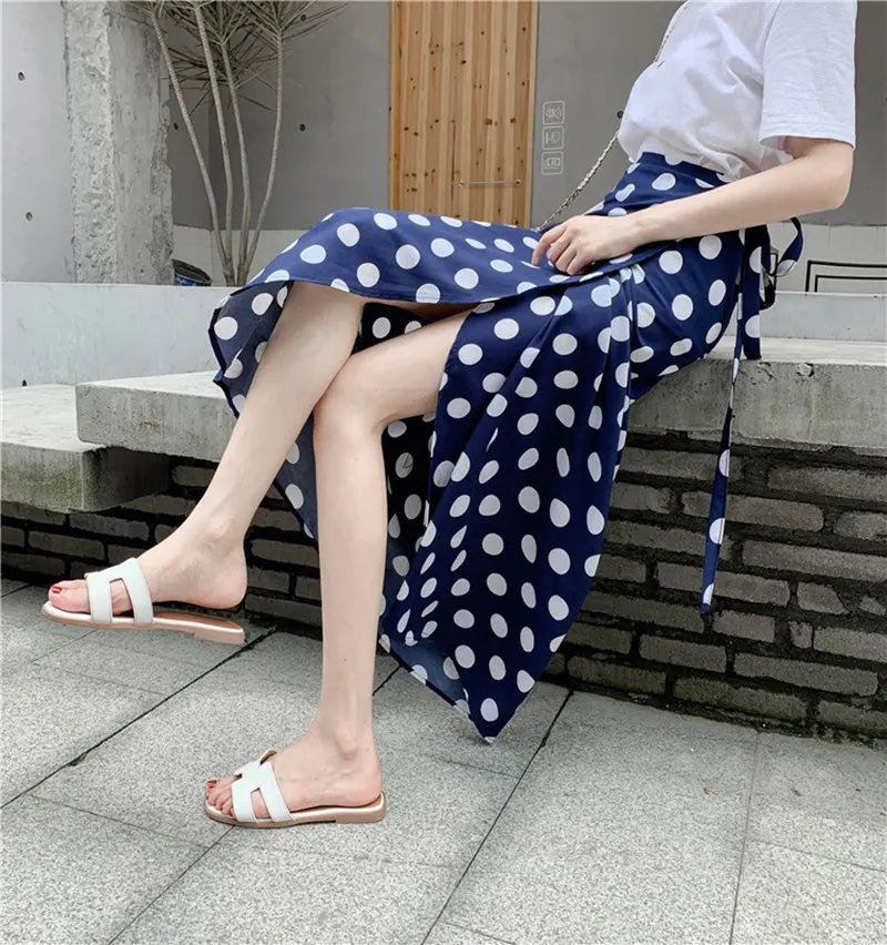 High Waist Long Skirt Wrap Dress Asymmetrical Hem Chiffon Floral Print Belted Midi Skirt for Short Women Summer Dress