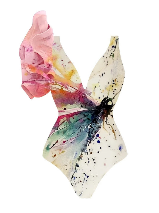 2025 Frill One Piece Swimsuit & String Skirt Padded Sexy Swimwear Women Bathing Suit Female Swimming Summer Beachwear Bodysuit