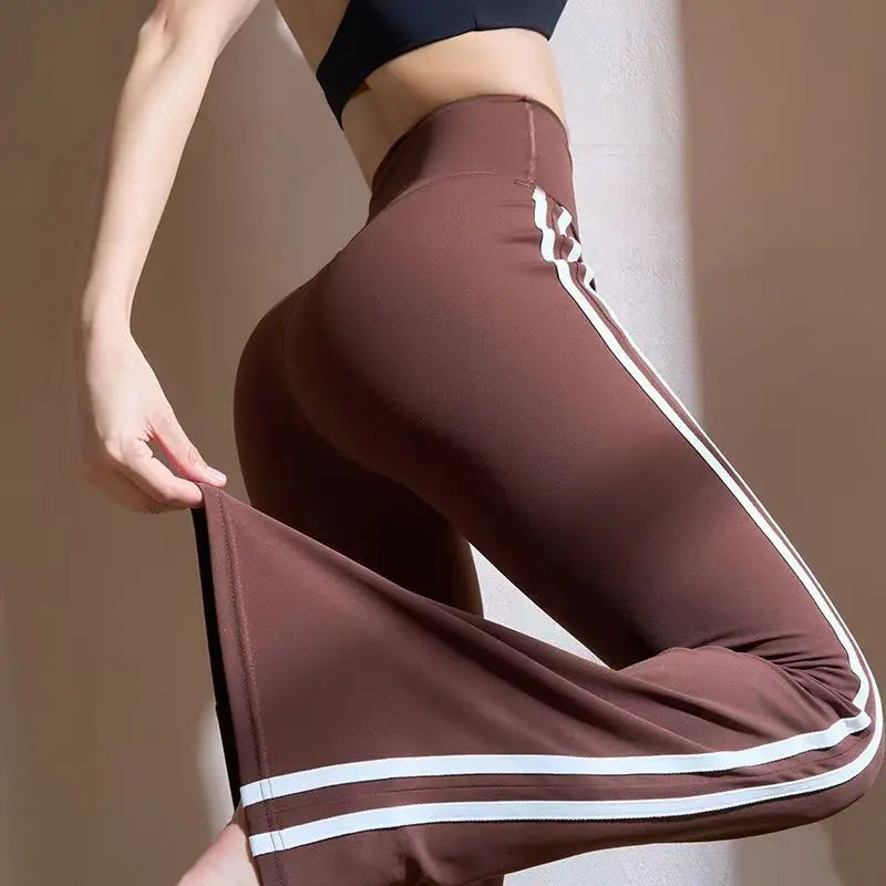 Matching Sportswear New In Women's Flare Pants High Waist Yoga Pants Casual Basic Lady's Long Trousers Korean Chic Stripe Pants