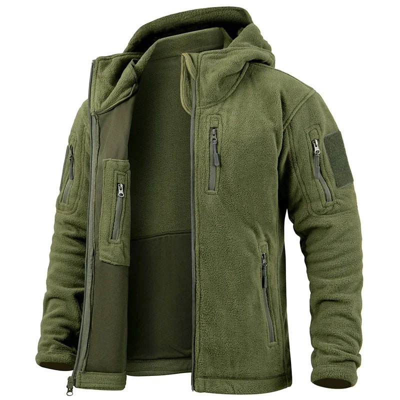 Men's Hunting Fleece Jacket Hiking Hunting Outdoor Fleece Tactical Jacket Winter Warm Full Zip Military Hoodies Multi-Pockets