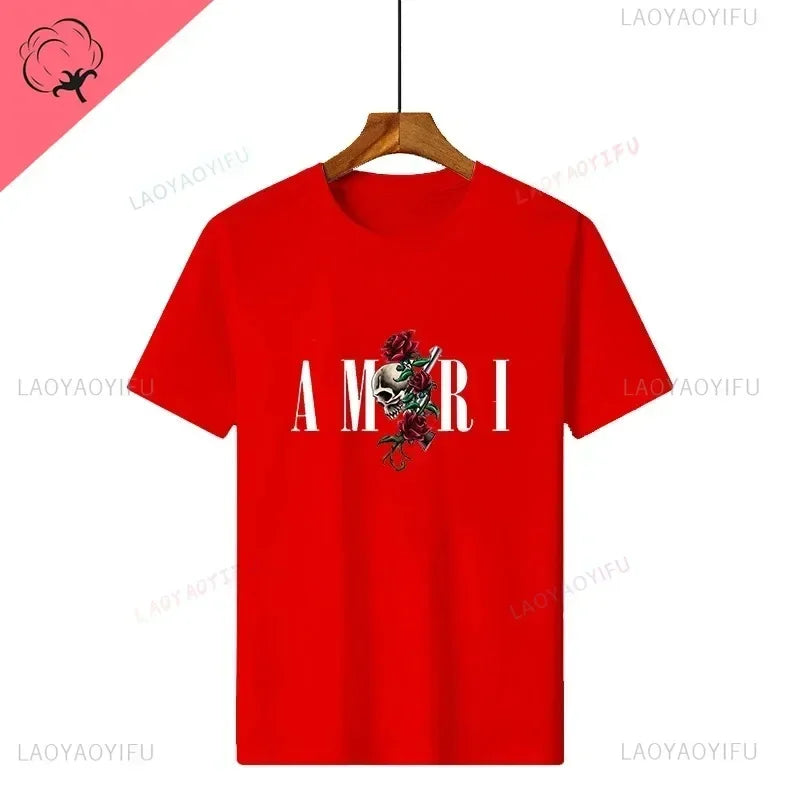 Retro Y2k T-shirt Cotton Soft Graphic Print Tees for Male Designer Luxury Short Sleeve Vintage O-neck Tops Summer Man Clothing