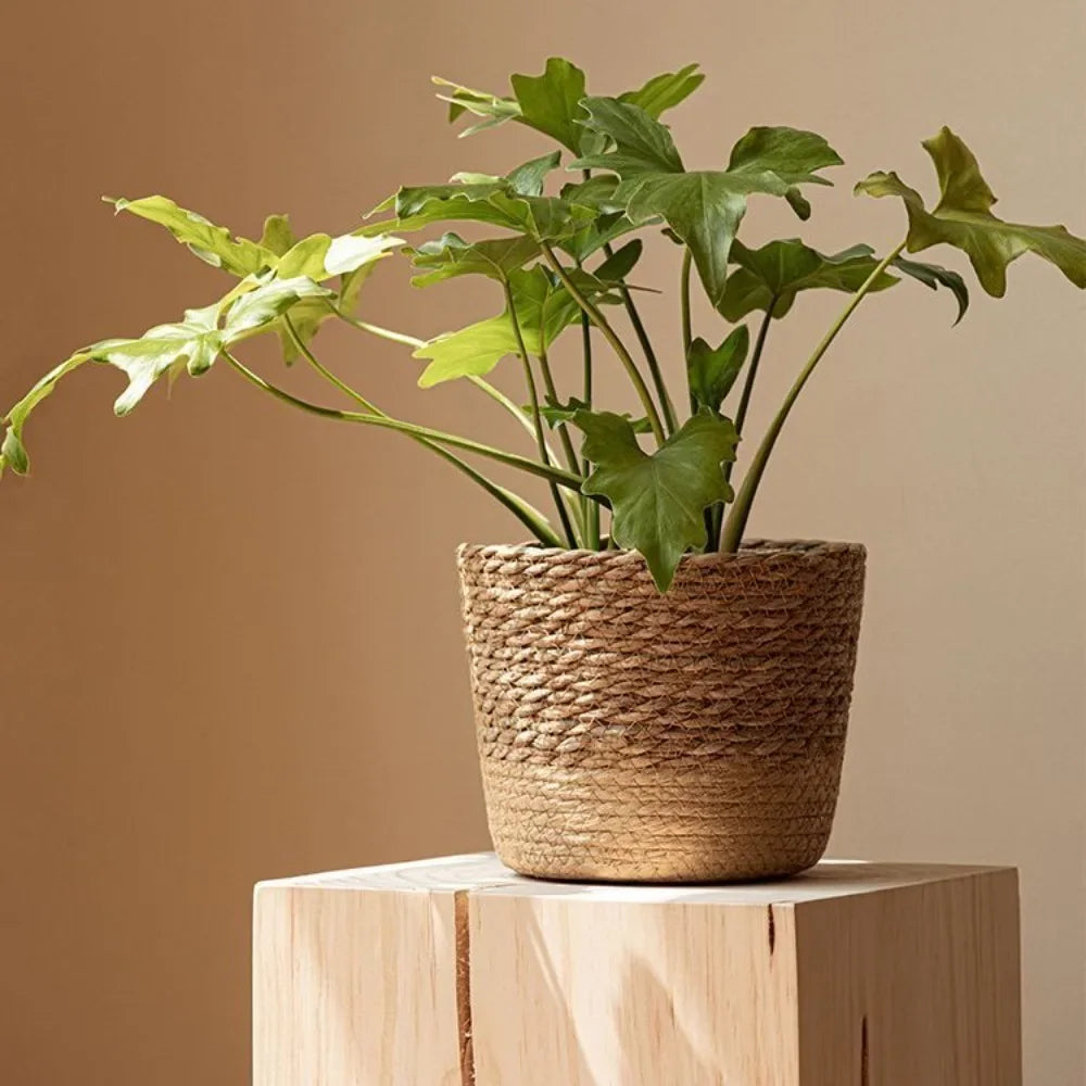Straw Weaving Flower Plant Pot Wicker Basket Rattan Flowerpot Storage Basket Garden Flowerpot Handmade Woven Planter Basket Pots