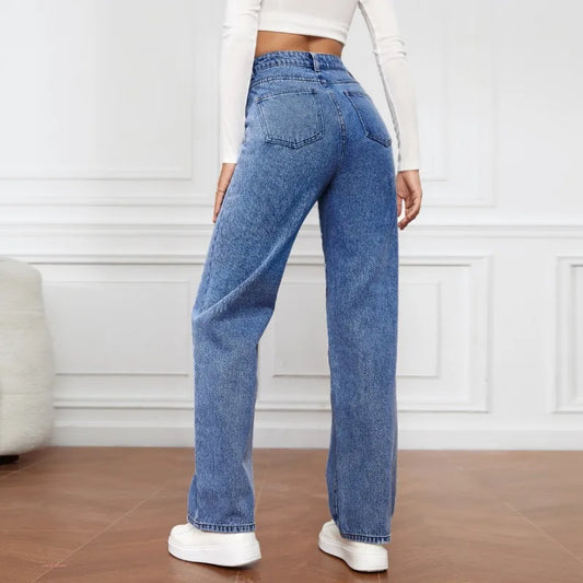 High Waist Slim Fit Straight Leg Jeans for Women 2025 New Cross-Border Straight-Leg Denim Slimming Long Jeans