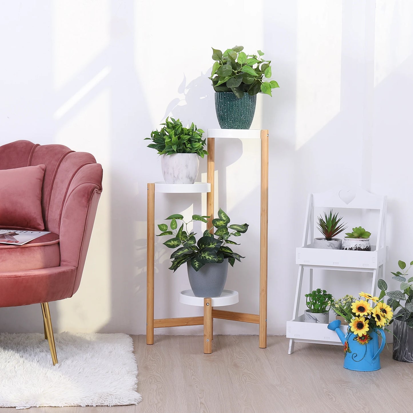 Indoor Outdoor Corner Bamboo 3/4/5 Tier Plant Stand Round Planter Flower Potted Display Holder Rack