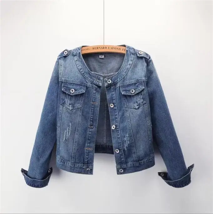 Women's Denim Jacket Single-breasted Lapel Coat Fashion Casual Tops
