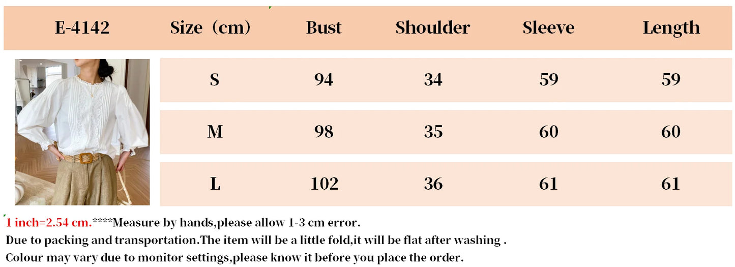 2025 Spring New Women's French White Shirt Splicing Lace Embroidery Design Ladies Shirt Long Sleeve Casual Holiday Beach Tops