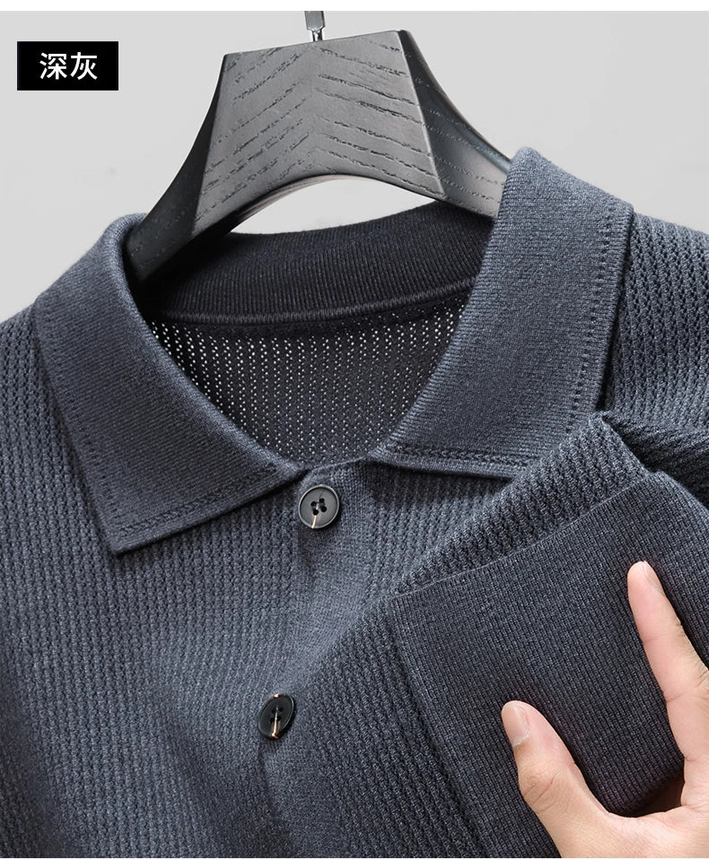High-quality Men's Delicate Hollow Knit Cardigan, Lapel Single-breasted Button Autumn Sweater Versatile Knitwear for Daily Wear.