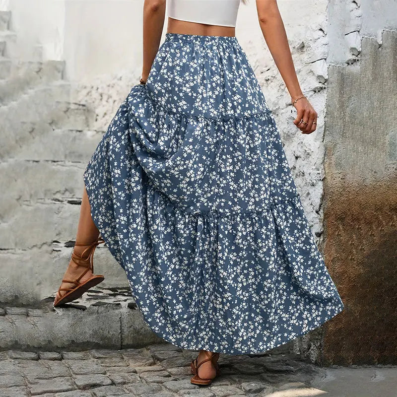2025 Women's Small Floral Belt Three layer Splicing Long Half length Skirt Spring/Summer High end Women's Skirt A-line Skirt