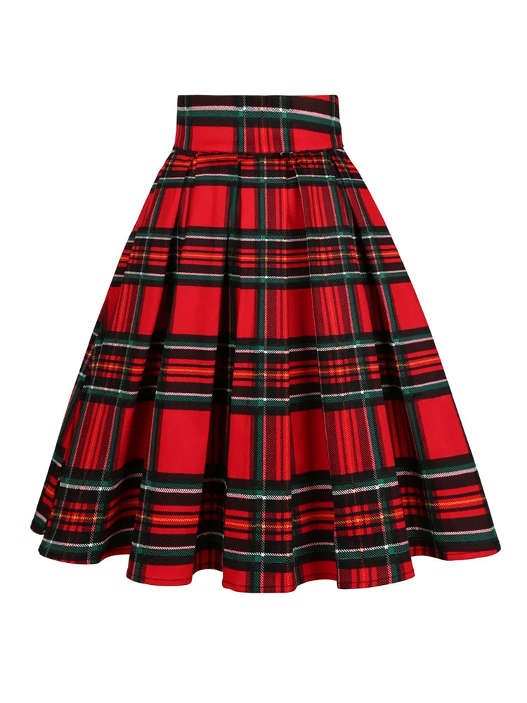 Summer French Style Women Short Vintage Pleated High Waist Floral Print Jupe Longo Elegant Ladies Office 50s Midi Tunic Skirts