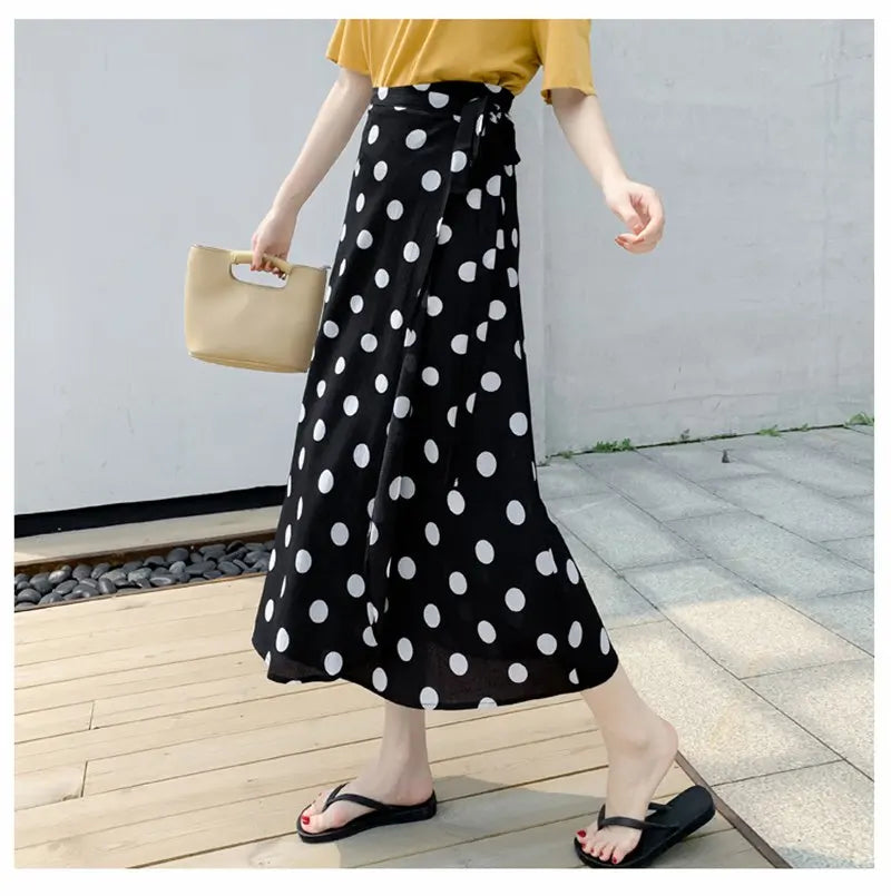 High Waist Long Skirt Wrap Dress Asymmetrical Hem Chiffon Floral Print Belted Midi Skirt for Short Women Summer Dress