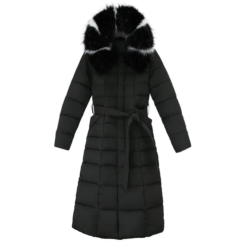 Women Parkas Fur Collar Hooded Cotton Padded Long Coat Jackets