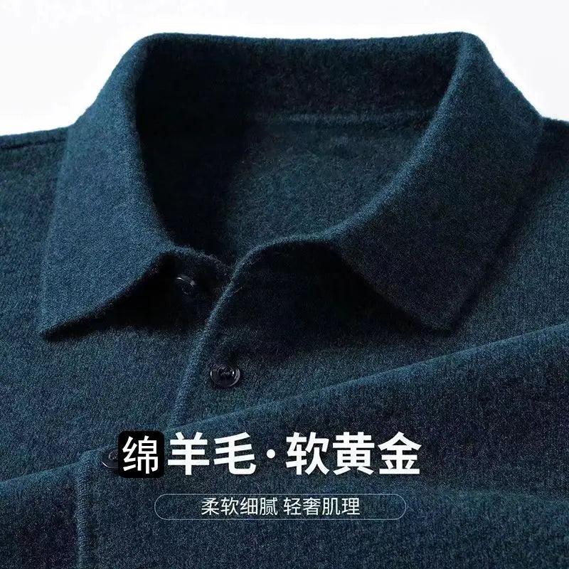 Male Polo Shirt Soft Lightweight Warm Knitted Luxury Simple Button Up Pullover 2025 Lapels Comfortable Business Sweater Clothing