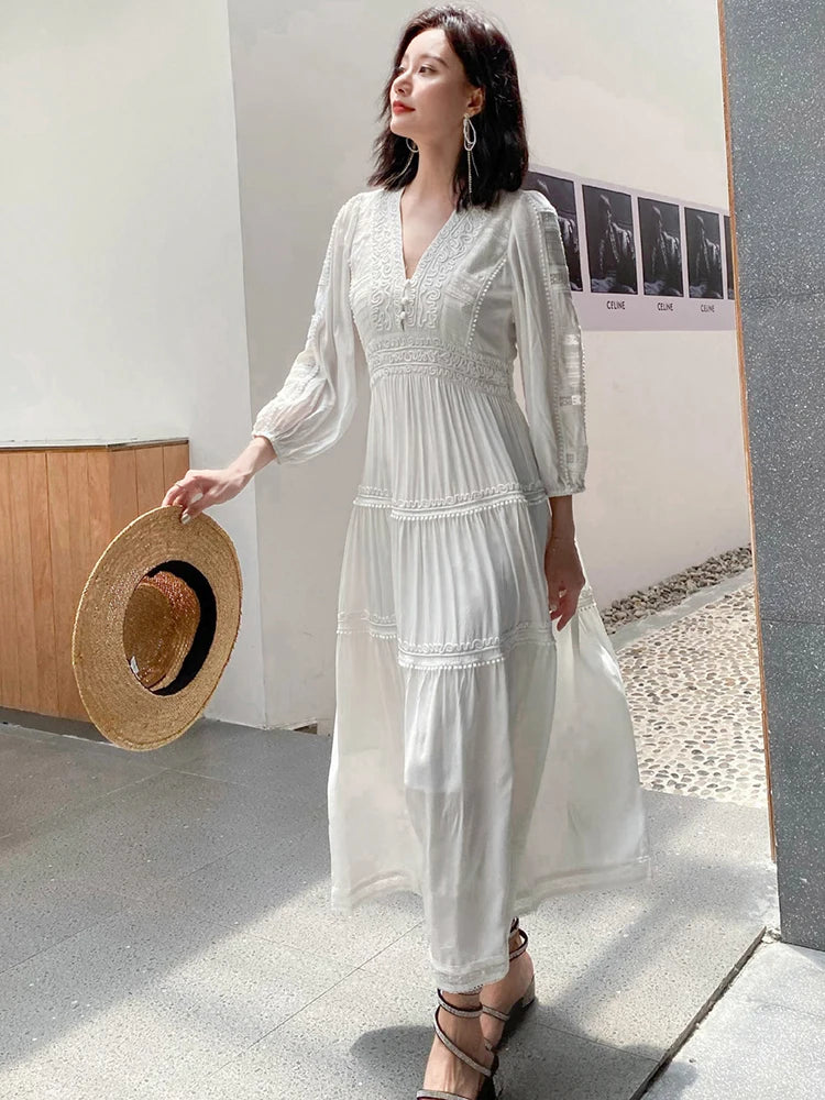 GypsyLady Elegant Vintage Chic Midi Dress Cotton White Boho Autumn Spring Holiday Women Long Sleeve Ladies Dresses Vestidos 2XXL