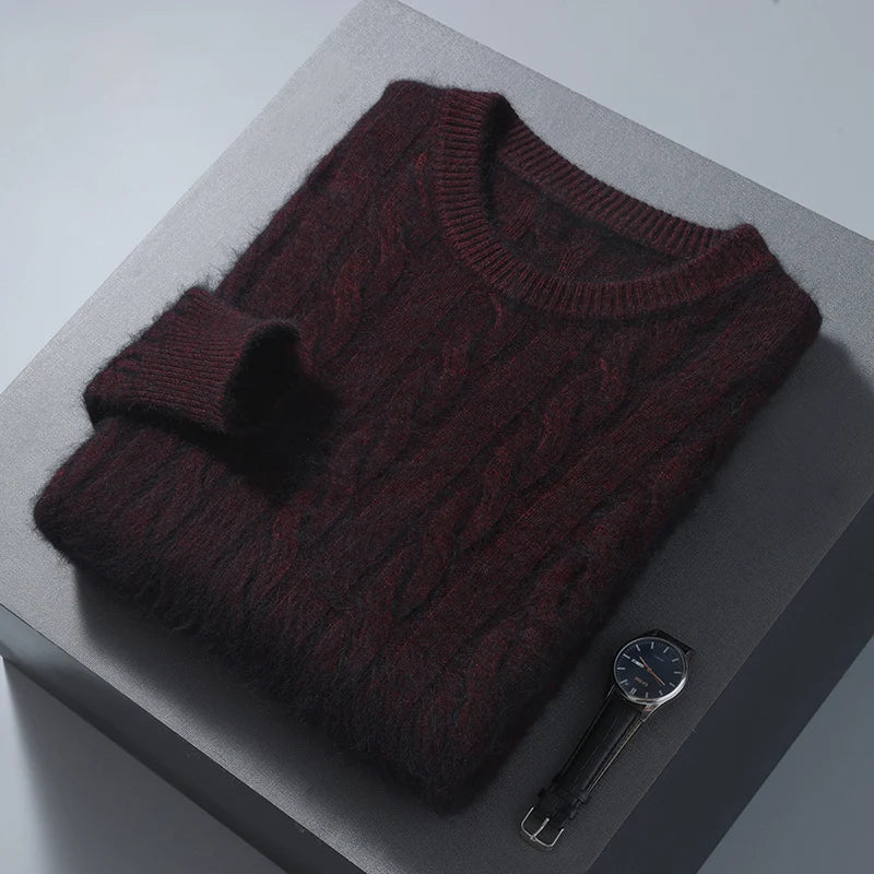 100% Pure Mink Cashmere Sweaters Men's Round Neck Thickened Pullover Autumn and Winter Warm Casual Knitted Large Size Twist Tops