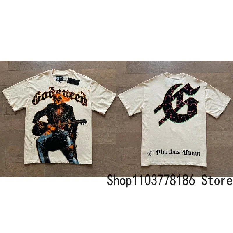Classic White GOD SPEED T Shirts Letter Logo Seaside Holiday Scenery Print Godspeed Short Sleeve Unisex Tees Tops