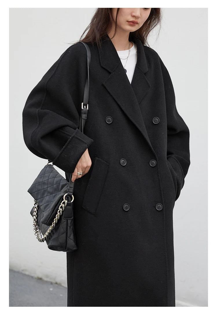 CHIC VEN Women Long Double-sided Woolen Coats Retro Loose Female Overcoat Double Breasted Ladies Windbreak Autumn Winter 2025