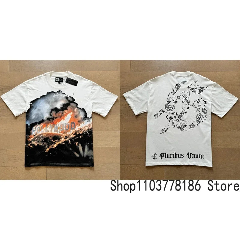 Classic White GOD SPEED T Shirts Letter Logo Seaside Holiday Scenery Print Godspeed Short Sleeve Unisex Tees Tops