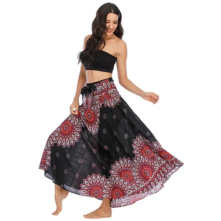 Casual Folk-Custom Printed Skirts Women Fashion Bohemian Long Skirt Streetwear Beachwear Woman Clothing Faldas Mujer Jupe Femme