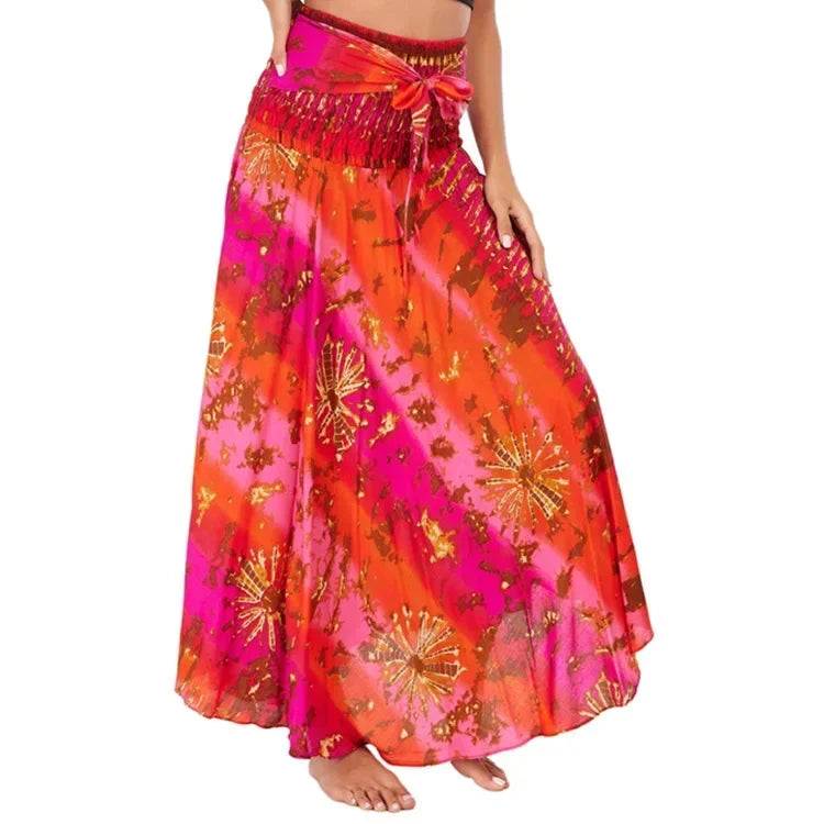 Casual Folk-Custom Printed Skirts Women Fashion Bohemian Long Skirt Streetwear Beachwear Woman Clothing Faldas Mujer Jupe Femme