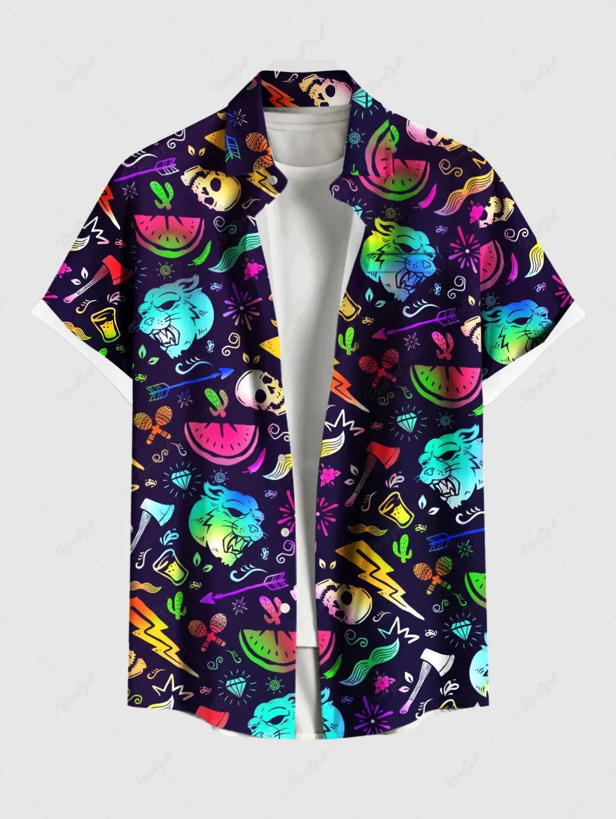 Summer Men's Hawaiian Shirts 3D Printed Short Sleeved Button Down Lapel Shirt