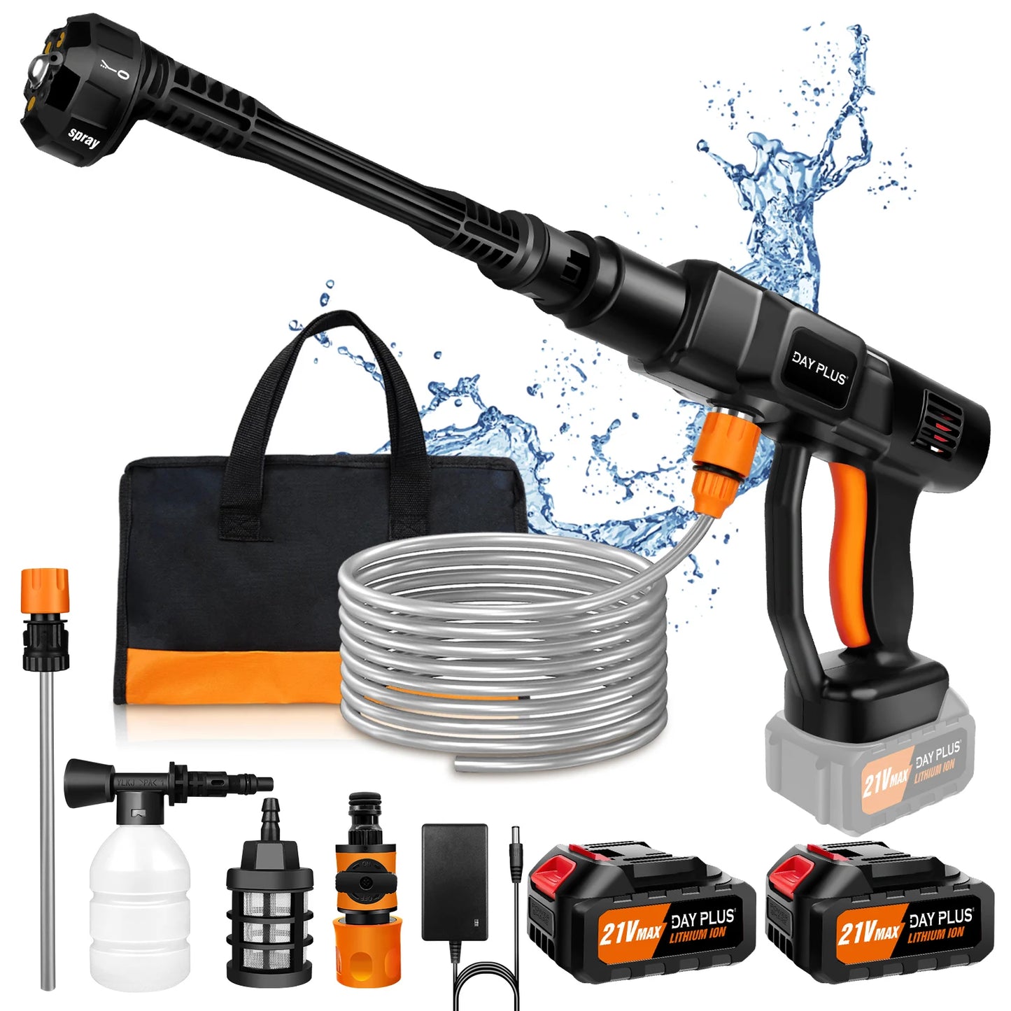 6 IN 1 Brushless 21V Electric High Pressure Washer Cordless Efficient Car Garden Cleaning Spray Gun with Powerful 3.0Ah Battery
