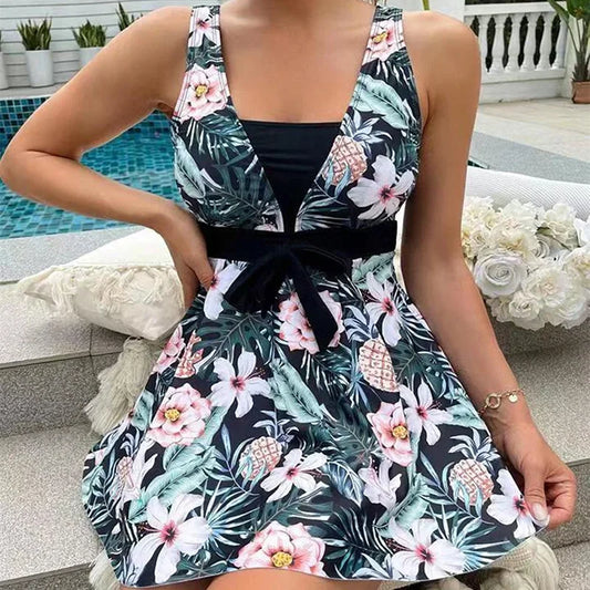 2025 New Tropical Print Knot Front Swimwear Women One Piece Swimsuit Women Dress Bathers Bathing Swimming Swim Suit Beachwear