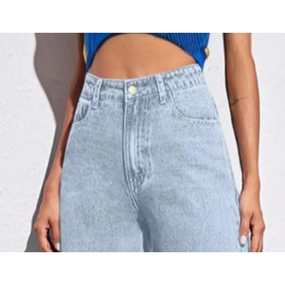 High-Waisted Washed Women's Jeans 2025 Solid Color Versatile Fashion Straight Pants Long Section for Casual Wear