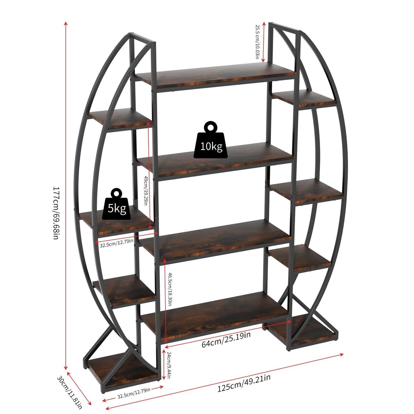 Half-Moon Shape Plant Stand Bookshelf, Multiiter Ladder, Garden Flower Rack for Home Patio Garden , Industrial Style