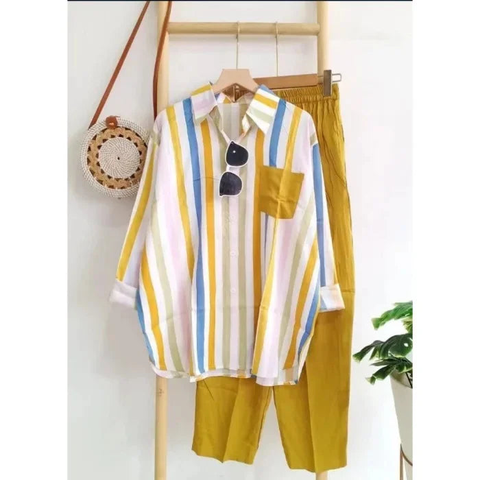 2024 Summer New Fashion Loose-Fit Slimming Casual Striped Two-Piece Suit Women's Comfortable Black Pink Red Short Skirt Set