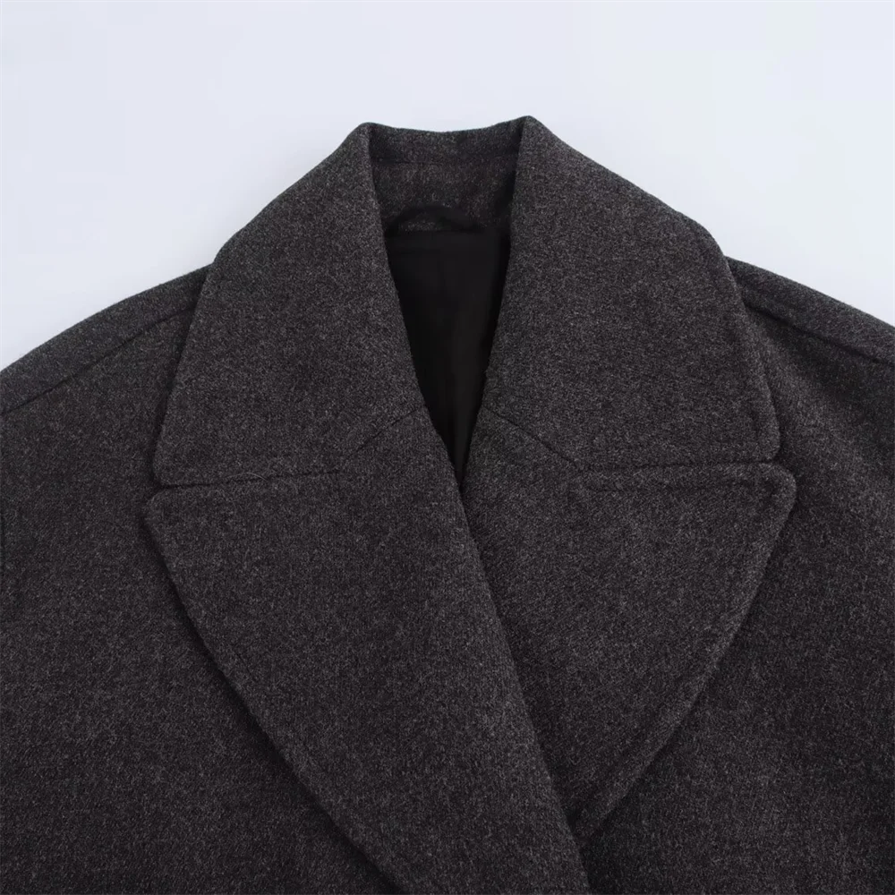 TRAF Autumn New Product Women's Casual Fashion Style Double breasted Wool Collar Long sleeved Jacket Coat