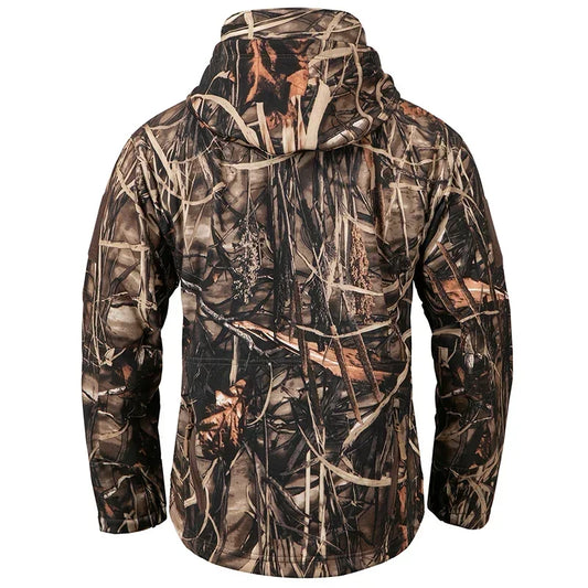 Men's Silent Camouflage Hunting Jacket Soft Shell Outdoor Hiking Fishing Hooded Coat Waterproof Fleece Tactical Jackets