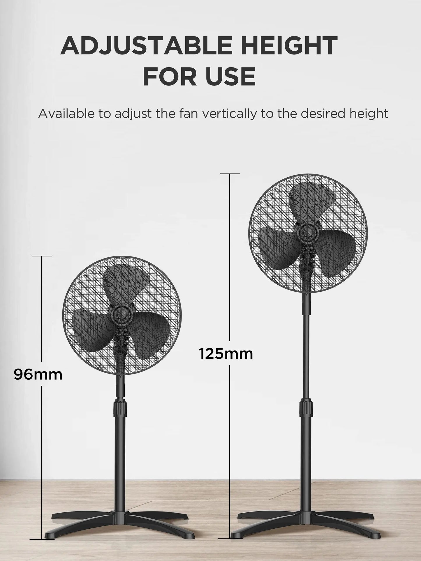 Midea 40W Pedestal Fan, 3 Speed Settings, 90° Oscillation, Adjustable Height, Powerful Airflow and Quiet Operation