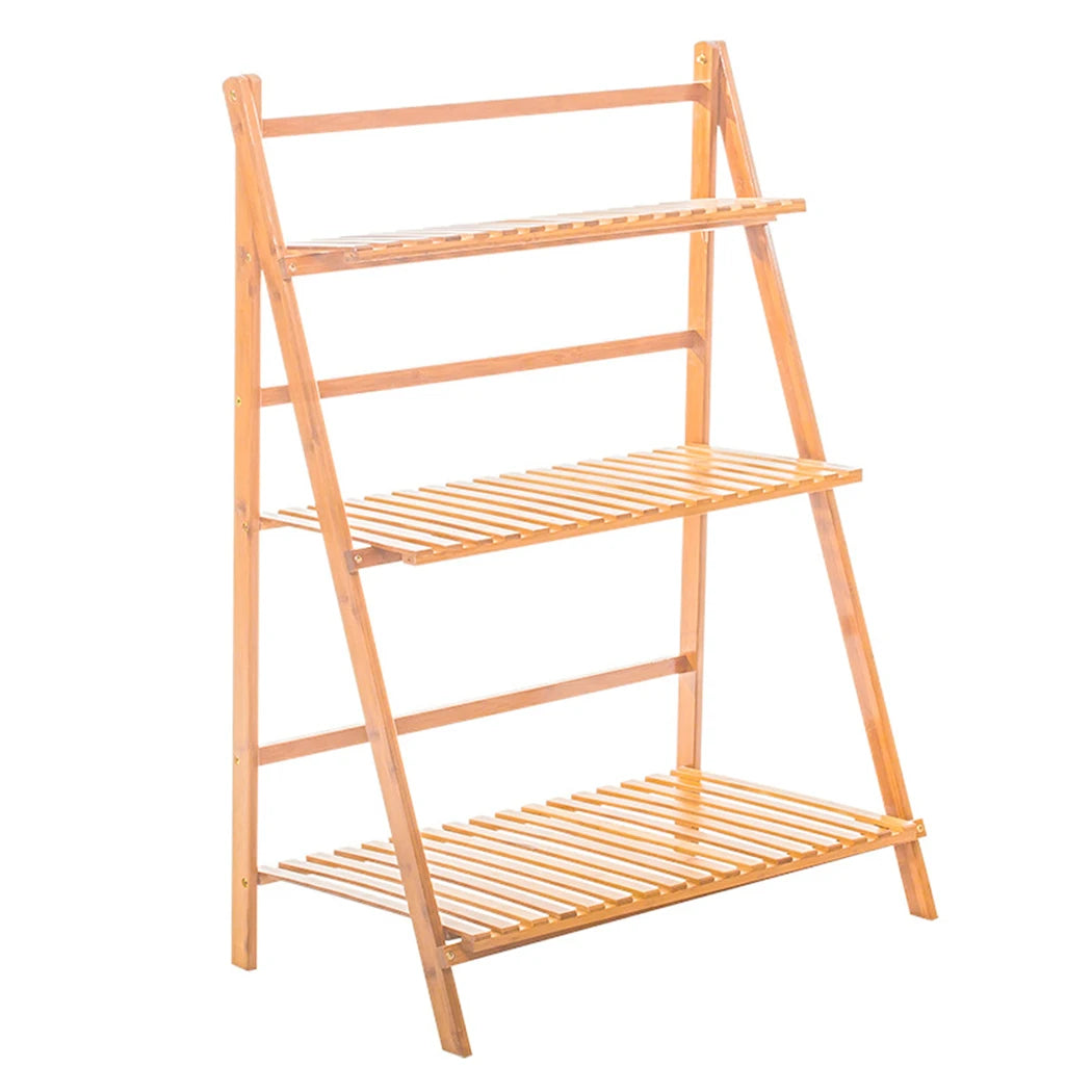 Bamboo Ladder Plant Stand Foldable Flower Pot Display Stand