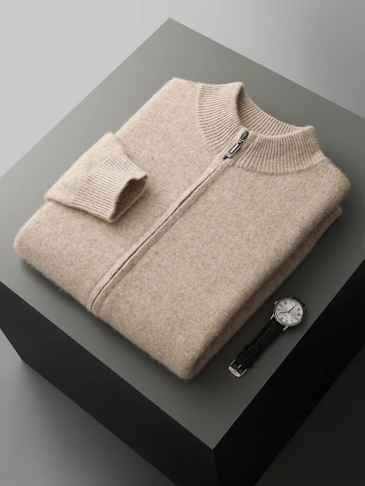 MVLYFLRT Men's Merino Wool Knitted Suit Half Height Zipper Cardigan Long Pants Tracksuit Fashionable Casual Wear 24592431