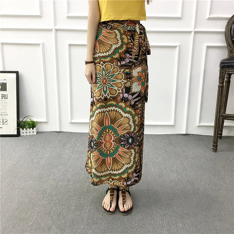 High Waist Long Skirt Wrap Dress Asymmetrical Hem Chiffon Floral Print Belted Midi Skirt for Short Women Summer Dress