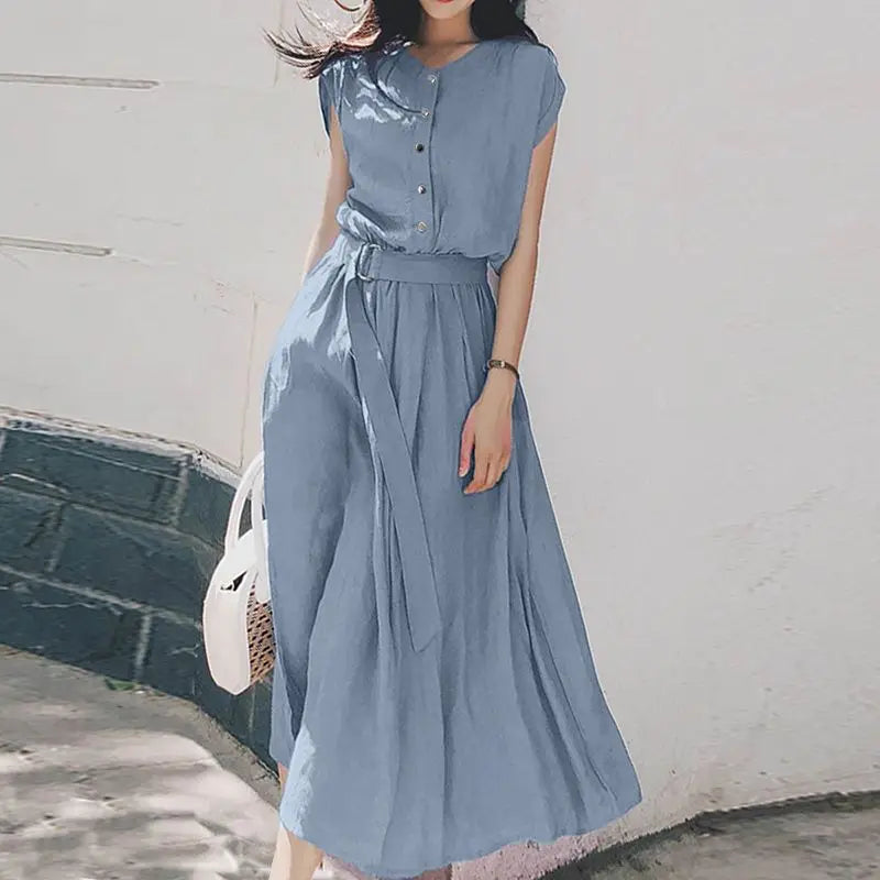 2025 ZANZEA Women Fashion Short Sleeve Dress Summer Elegant Party Vestidos Casual Mid-calf Sundress Femme Vintage OL Robe Kaftan