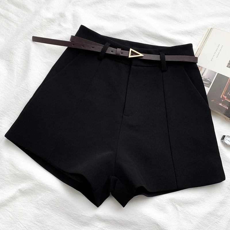 Women's Casual A-line High Waist Office Shorts With Belted